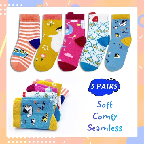 Miniatura 6 de Hellomamma Girls Toddler Cotton Crew Socks Kids Novelty Animal Soft Funny Fashion Casual Breathable Childs Socks 5 Pairs