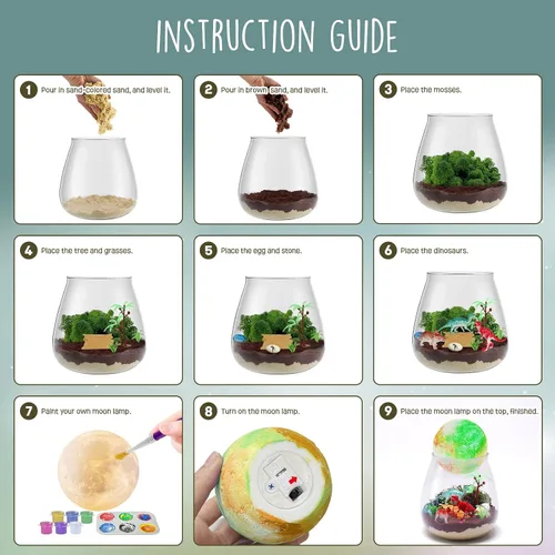 Miniatura 6 de LAOESE Kit de Terrario de Dinosaurios para Niños - Manualidades de Dino para Niños con Kit de Lámpara de Luna DIY - Regalo de Cumpleaños para Niños