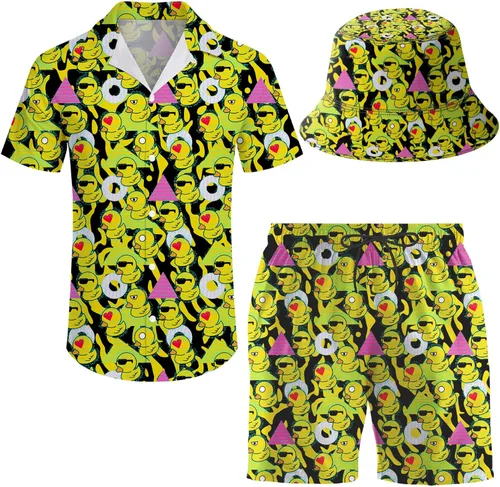 Miniatura 29 de Conjunto deportivo de 2 piezas para hombre, camisa hawaiana, pantalones cortos, camisa con botones y pantalones cortos con sombreros de pescador