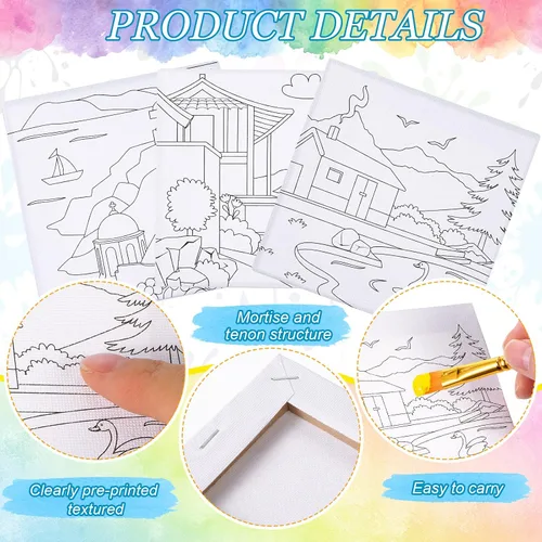 Miniatura 5 de 12 piezas de arte en lienzo de contorno predibujado de 4 x 4 pulgadas, tablas de pintura de lienzo estirado para el primer y último día de escuela