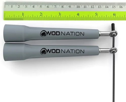 Miniatura 3 de WOD Nation Cuerda de saltar de velocidad ajustable para hombres, mujeres y niños - Cuerda de saltar de fitness ultrarrápida perfecta para boxeo, Gris