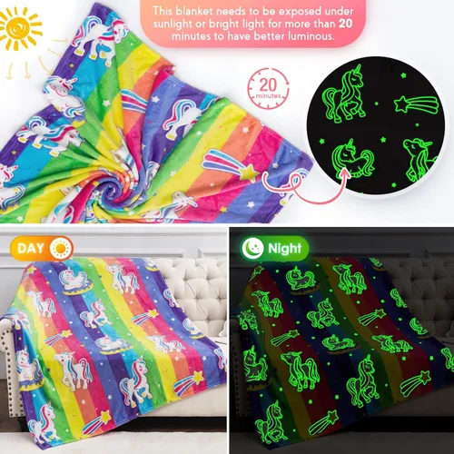 Miniatura 3 de Regalos de unicornio, juguetes para niñas - Manta que brilla en la oscuridad para cumpleaños, Navidad, Halloween, regalos de arcoíris, manta