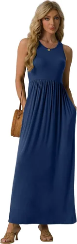 Miniatura 4 de GRECERELLE - Vestido largo sin mangas para mujer, con estampado floral y espalda cruzada, informal, con bolsillos