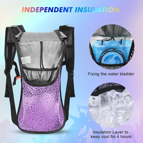 Miniatura 4 de Rave Hydration Pack, Hydration Backpack with 2L Hydration Bladder, Festival Essential Water Backpack for Hiking, Running, Cycling, and Music Púrpura
