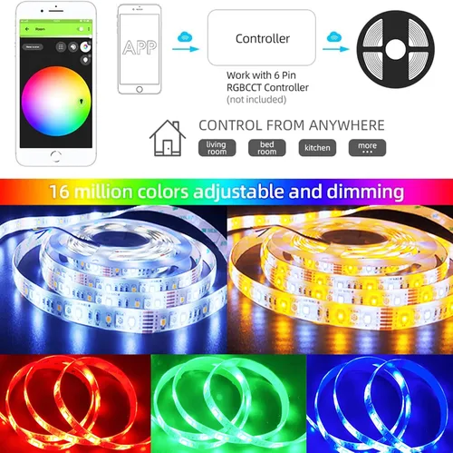 Miniatura 3 de GIDEALED Tira de luces LED RGBWW de 2700 K ~ 6500 K, blanco cálido blanco frío y 16 millones de cambios de color RGB, tira LED 5050 RGBCCT