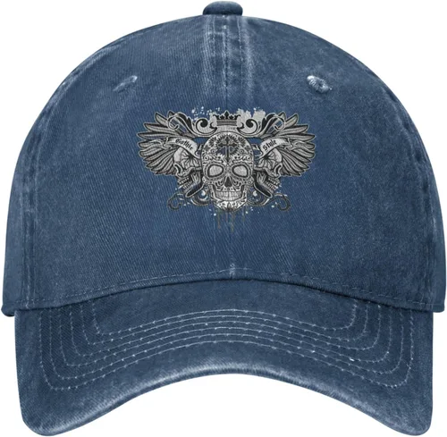 Miniatura 2 de Sombrero de vaquero de moda para hombre y mujer, ajustable para cuatro estaciones, gorra de béisbol del infierno con ángel, azul marino, Azul marino