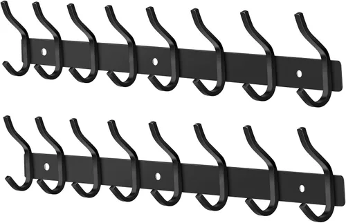 Miniatura 12 de Ganchos de pared negros, perchero de pared de 30 cm con 4 ganchos, ganchos de pared resistentes para colgar mochila, bolso, cartera, ropa, sombrero