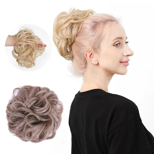 Miniatura 12 de Moño de cabello despeinado castaño, moños desordenados falsos sintéticos, moño rizado, moño recogido y moño, extensiones de cabello envolvente