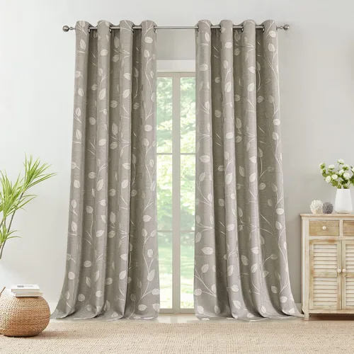 Miniatura 9 de WEST LAKE - Cortinas de hojas grises y blancas de 63 pulgadas de largo con textura de lino para oscurecer la habitación con ramas, ojales