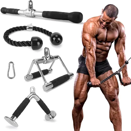 XPRT Fitness Accesorio de cable de prensa para tríceps, mango en V con rotación, barra giratoria, cuerda de tríceps, barra en forma de V, juego de