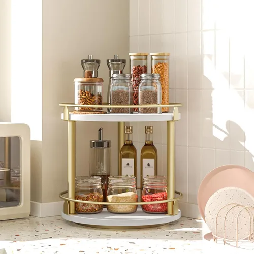 Miniatura 2 de YATINEY Lazy Susan SR22DW - Organizador de especias giratorio, organizador de platos giratorios de 2 niveles, soporte industrial para especias