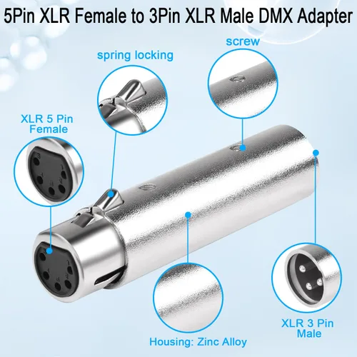 Miniatura 6 de QIANRENON Adaptador de audio XLR - Convertidor DMX hembra de 5 pines a macho de 3 pines, para micrófono, iluminación de escenario, estación