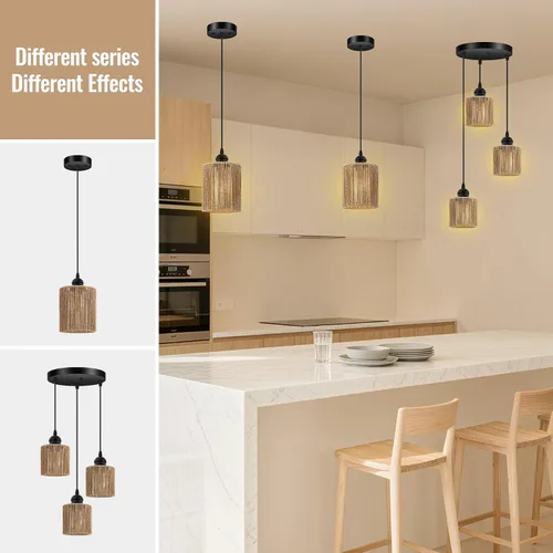 Miniatura 9 de BoostArea Luces Colgantes de Ratán para Isla de Cocina, Candelabro de Estilo Rústico con Pantalla de Mimbre Tejida a Mano, Luz Colgante Bohemia