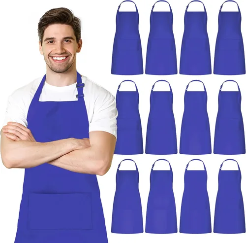 Miniatura 13 de Adjustable Bib Apron 100% Polyester Kitchen Aprons Waterdrop Resistant Aprons with Adjustable Strap, Pockets & Long Ties Negro