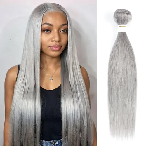Miniatura 20 de Paquetes de Cabello Humano Ondulado Gris (10 pulgadas?1PC) 9A Paquetes de Tejido de Cabello Humano Brasileño Remy 100% Extensiones de Trama