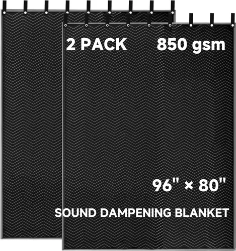 Paquete de 2 mantas grandes de amortiguación de sonido - 96" x 80" resistentes 850GSM, mantas acústicas para insonorización de estudio, reducción de