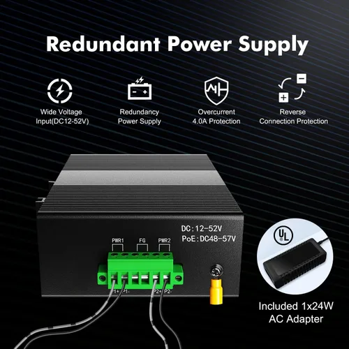 Miniatura 5 de MokerLink Conmutador Ethernet industrial Gigabit de 5 puertos con riel DIN, capacidad de conmutación de 14 Gbps, conmutador de red con clasificación