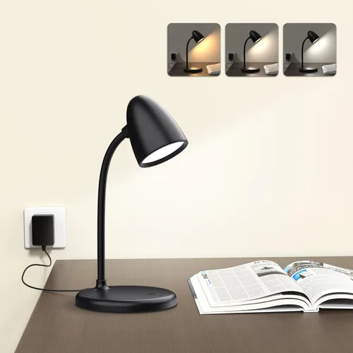 Lámpara LED de escritorio para oficina en casa, 3 colores de luz, lámpara de mesa, luz de lectura regulable para mesita de noche, lámpara de