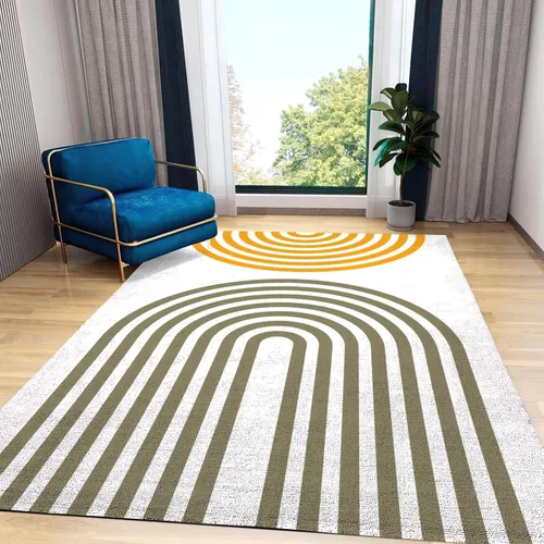 Miniatura 28 de Alfombra de área de líneas geométricas abstractas, patrón geométrico blanco sobre fondo negro, antideslizante, alfombra de área grande, alfombra