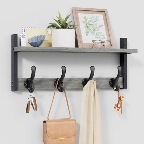 Miniatura 12 de Tatub Perchero rústico de 29 pulgadas con estante, ganchos de pared de entrada con estante, perchas para baño, sala de estar, dormitorio