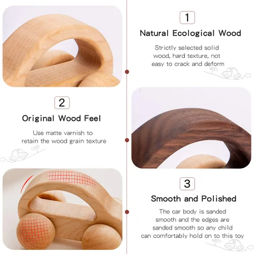 Miniatura 4 de Coche de empuje orgánico para bebés, juguetes de madera, 2 piezas, automóvil de madera y desarrollo de movimientos finos y juguetes Montessori
