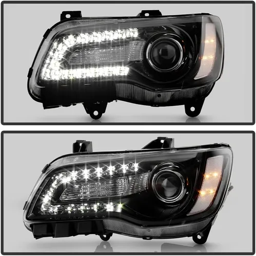 Miniatura 5 de ACANII - Faros delanteros para Chrysler 300 2011-2023 con proyector LED tipo halógeno DRL negro, juego de faros izquierdo + derecho
