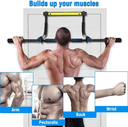 Miniatura 2 de Barra de dominadas ajustable de 33.5 in para marco de puerta, 220.5 lbs, sin tornillos, robusta con espuma para entrenamiento, fitness