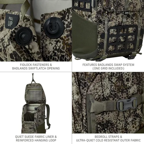 Miniatura 4 de Badlands Rise Pack - Mochila de caza impermeable, sujetadores Fidlock, paquete compatible con hidratación, patrón de camuflaje, enfoque fx