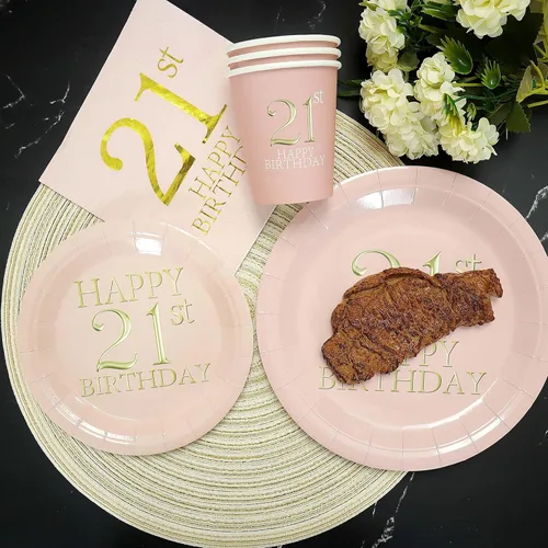 Miniatura 6 de Platos y servilletas para fiesta de cumpleaños, juego de decoraciones desechables para fiesta de cumpleaños para hasta 20 invitados (21)
