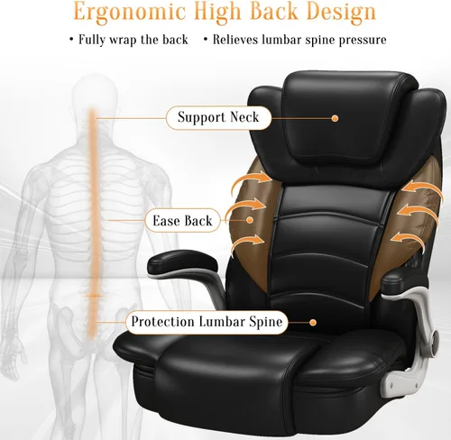 Miniatura 3 de Silla de oficina ejecutiva, sillas de oficina grandes y altas para personas pesadas, asiento ancho de 400 libras, silla de oficina de cuero