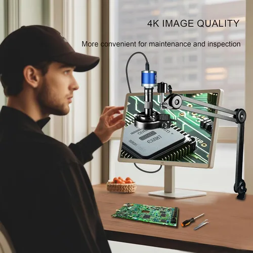 Miniatura 6 de NICE-POWER Microscopio Digital, Cámara de Microscopio de Video Industrial HDMI Tipo-C/USB de 48MP 4K 1080P, Lente C-Mount de Zoom 150X, Soporte