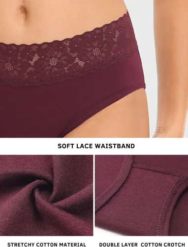 Miniatura 4 de RHYFF Ropa interior de algodón para mujer, calzones de bikini de encaje suave, hipster, bragas elásticas completas, paquete de 5