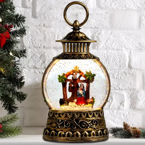 Miniatura 19 de Globo de nieve de muñeco de nieve de Navidad, linterna musical de muñeco de nieve con temporizador de 6 horas, USB, funciona