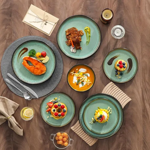 Miniatura 2 de vancasso Juego de platos y cuencos, 24 piezas de juego de vajilla de loza para 8, juego de vajilla de cocina apto para microondas y lavaplatos