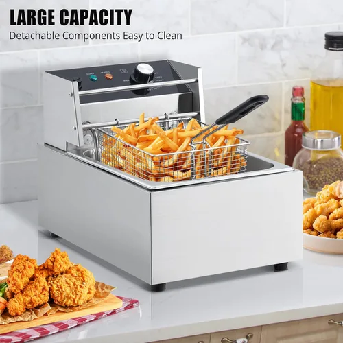 Miniatura 2 de GarveeHome Freidora comercial – Capacidad de 12 litros, 1800 W, 110 V, tanque único para papas fritas, freidora eléctrica de encimera