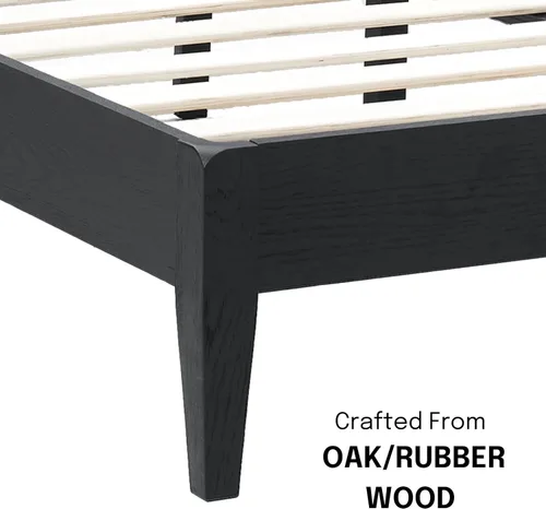 Miniatura 3 de NTC Adept Marco de cama de madera con cabecero, base de madera de roble macizo y caucho con listones silenciosos y soportes centrales de madera