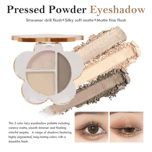 Miniatura 4 de Paleta de sombras de ojos con purpurina rosa, sombra de ojos color crema brillante mate, sombra de ojos marrón ahumado perezosa, altamente