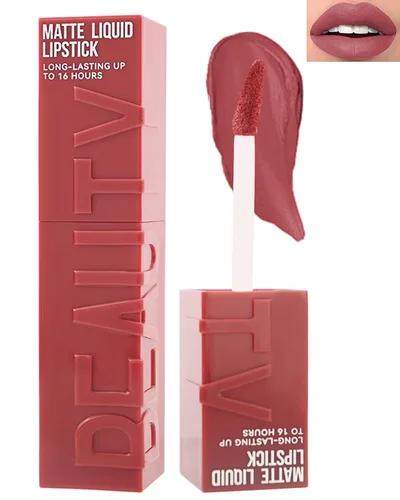 Miniatura 12 de Lápiz labial líquido mate para mujeres - 2 unidades, rosa nude y rojo vino, tinte labial altamente pigmentado, brillo labial mate aterciopelado