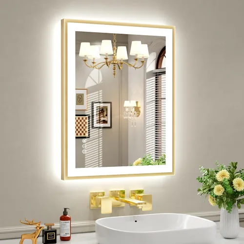Miniatura 52 de Espejo de baño LED de 60x36 pulgadas con marco negro, espejos de baño retroiluminados y con luz frontal para pared, antiempañamiento, regulable