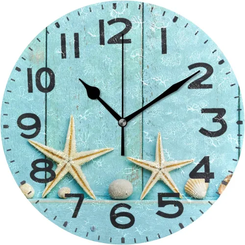 Miniatura 10 de Naanle Elegante reloj de pared redondo con estampado de bandera de Canadá, 9.5 pulgadas, funciona con pilas, reloj de escritorio analógico Coral