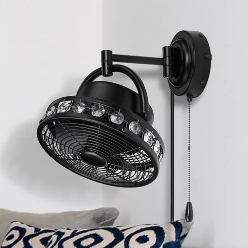 Parrot Uncle Ventilador oscilante de montaje en pared de 10 pulgadas con brazo plegable, diseño silencioso y que ahorra espacio, velocidad y Negro