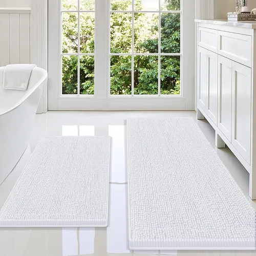 Miniatura 37 de Smiry Juego de 2 alfombras de baño, felpilla suave y absorbente, lavable a máquina, antideslizantes, para bañera, ducha y suelo