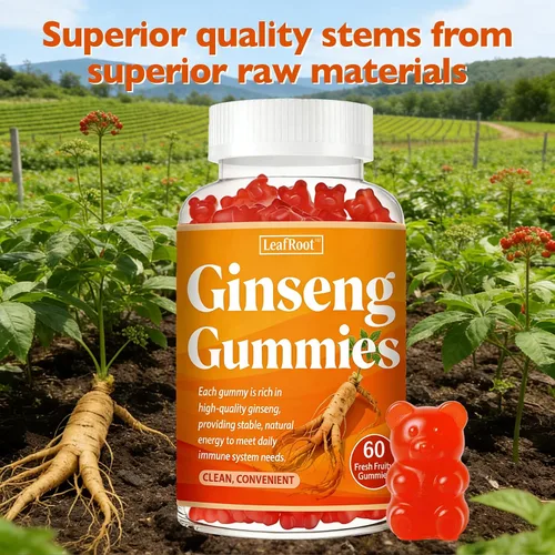 Miniatura 3 de Gomitas de ginseng asiático, raíz de ginseng rojo Panax para hombres y mujeres, energía, memoria e inmunidad, 1500 mg, 60 masticables con sabor a