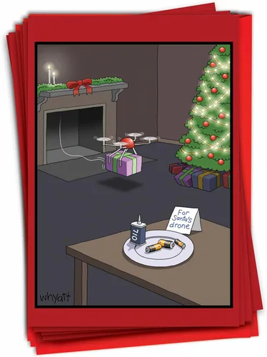 NobleWorks - 12 divertidas tarjetas navideñas de dibujos animados con sobres - Divertido humor cómico en caja, saludos navideños (1 diseño, 12