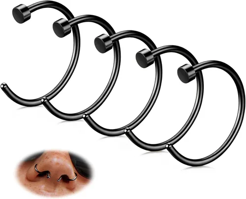 Miniatura 31 de FIBO STEEL - 5 piezas de acero inoxidable, 18G a 22G, joyería corporal, piercing de nariz para mujer
