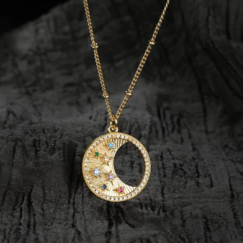 Miniatura 5 de Collar con colgante de luna de oro para mujer, chapado en oro de 14 quilates, cadena delicada, luna creciente, sol, estrella