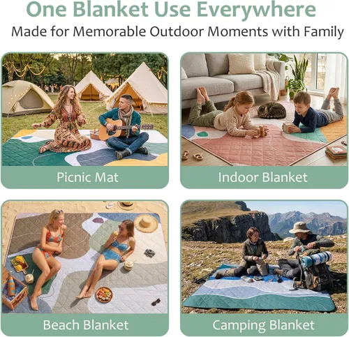 Miniatura 8 de Exclusivo Mezcla Manta de picnic impermeable de 60 x 80 pulgadas, manta de camping moderna a prueba de arena de poliéster floral multicolor grande