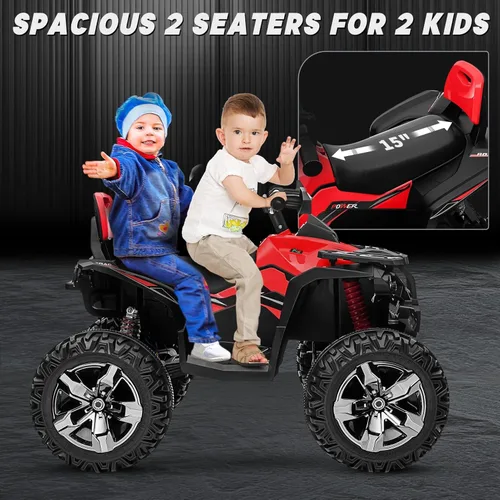 Miniatura 4 de ATV 4 ruedas para niños, juguetes de paseo de 24 V 4WD con 2 plazas, motor potente de 4 x 200 W, funciona con batería de 9 AH, música Bluetooth, Rojo