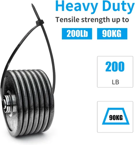 Miniatura 4 de XINGO Bridas de cremallera negras de 48 pulgadas para trabajo pesado 25 PCS, 200 LBS Bridas de alambre de plástico ultra fuertes, Bridas de cable
