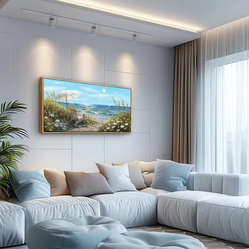 Miniatura 3 de ERQINHUA Gran decoración de pared para sala de estar, arte de pared en lienzo para restaurante, decoraciones para oficina, pinturas de mar azul